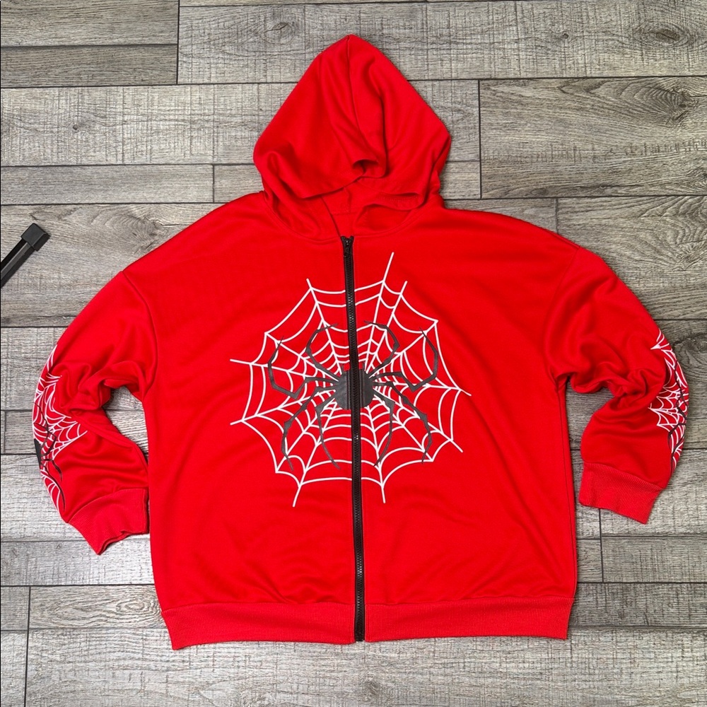 Red Hoodie with Spider Web Design